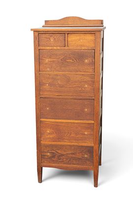 Golden Oak Lingerie Chest. Golden oak lingerie chest with crest rail, two over five drawers 