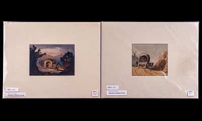 Antique British Original Watercolor Landscapes (2). Two original antique watercolor paintings on 