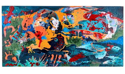 Unsigned Abstract Impasto Oil on Canvas. Large unsigned abstract oil on canvas featuring a dense 