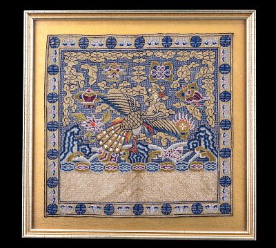 Antique Chinese Qing Dynasty Silk Gauze Badge. Antique Chinese silk gauze civil rank badge, Qing 
