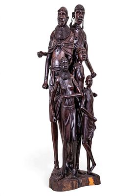 Large African Ebony Wood Figural Family Sculpture. Large and exceptionally dense carved African 
