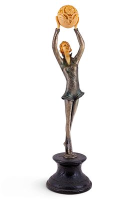 Art Deco Bronze Figural Sculpture. Art Deco figural sculpture depicting a standing woman with 