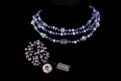 Honora Pearl Jewelry. Blue pearl and sterling silver detailed necklace and a brown pearl on 