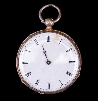 Antique Pocket Watch. Keywind cylinder movement (in as found condition), marked silver case 