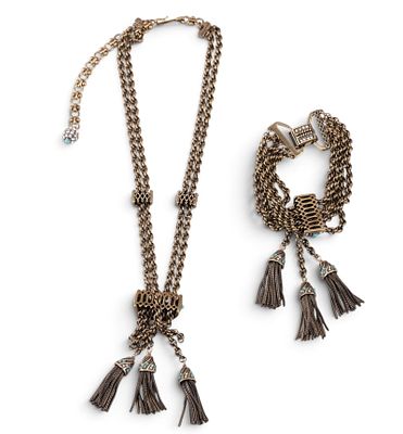 Heidi Daus Necklace and Bracelet. Tassel style necklace with matching bracelet with crystal 