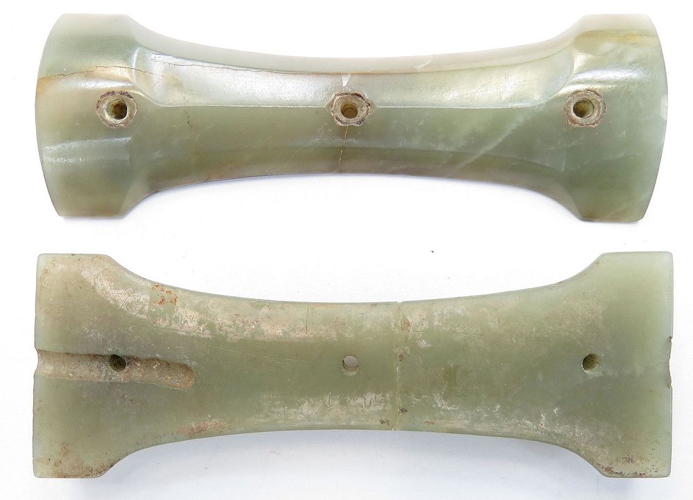 Lot 217: A FINE PAIR OF OTTOMAN JADE DAGGER GRIPS