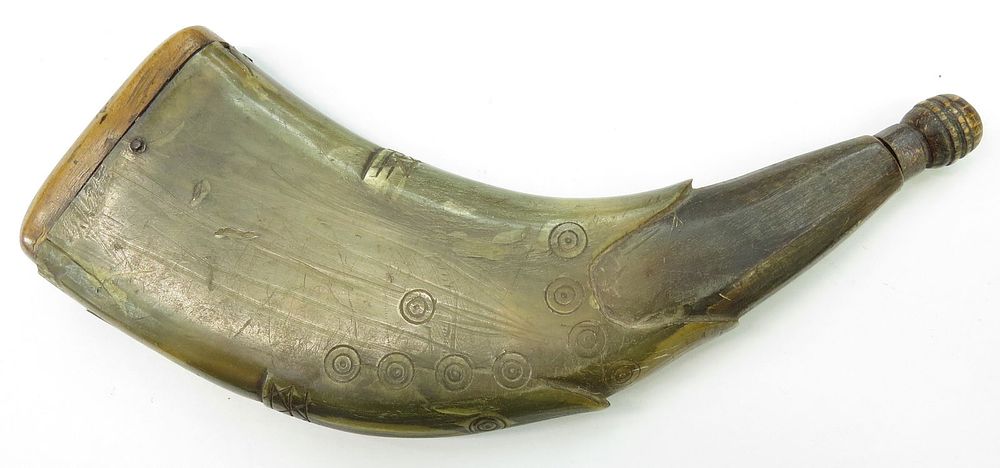 Lot 356: A RARE SCOTTISH PISTOL POWDERHORN