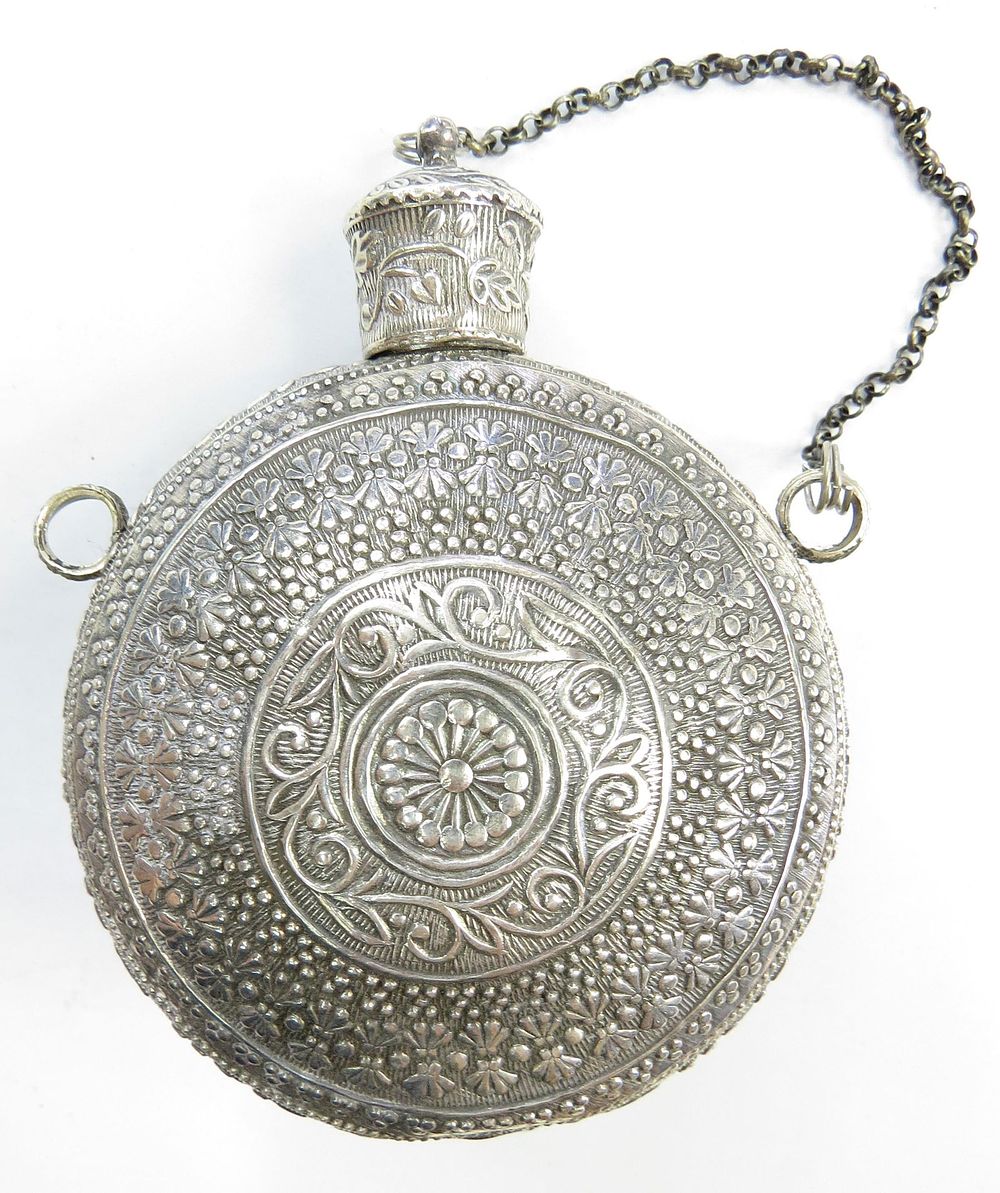 Lot 388: AN INDIAN SILVER PRIMING FLASK