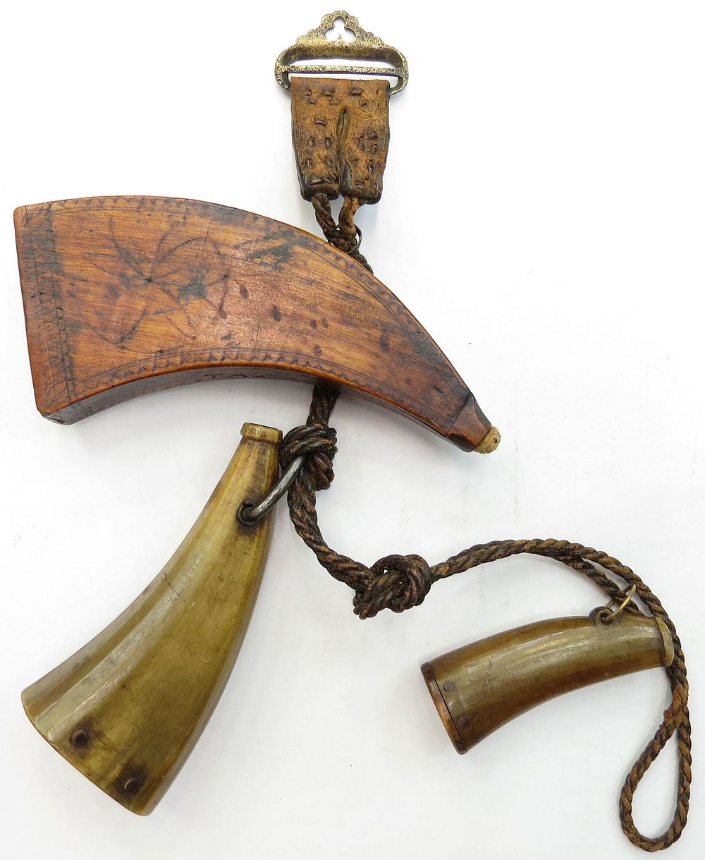 Lot 156: A RARE SET OF SCOTTISH POWDERHORNS