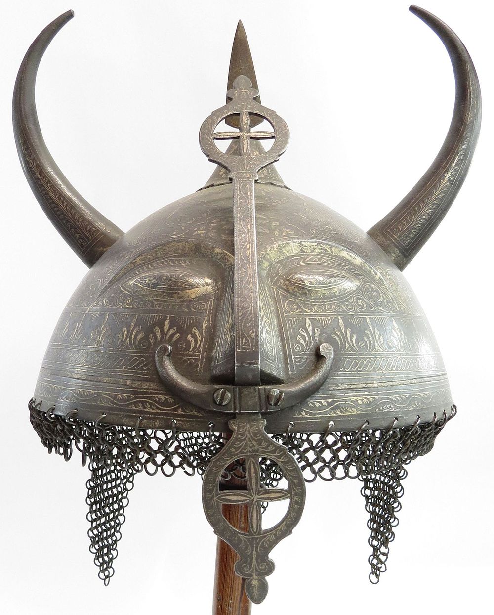 Lot 210: A RARE PERSIAN HORNED HELMET