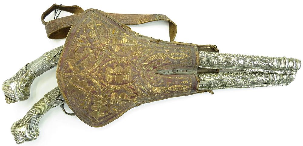Lot 232: A FINE PAIR OF OTTOMAN KUBUR PISTOLS & HOLSTER