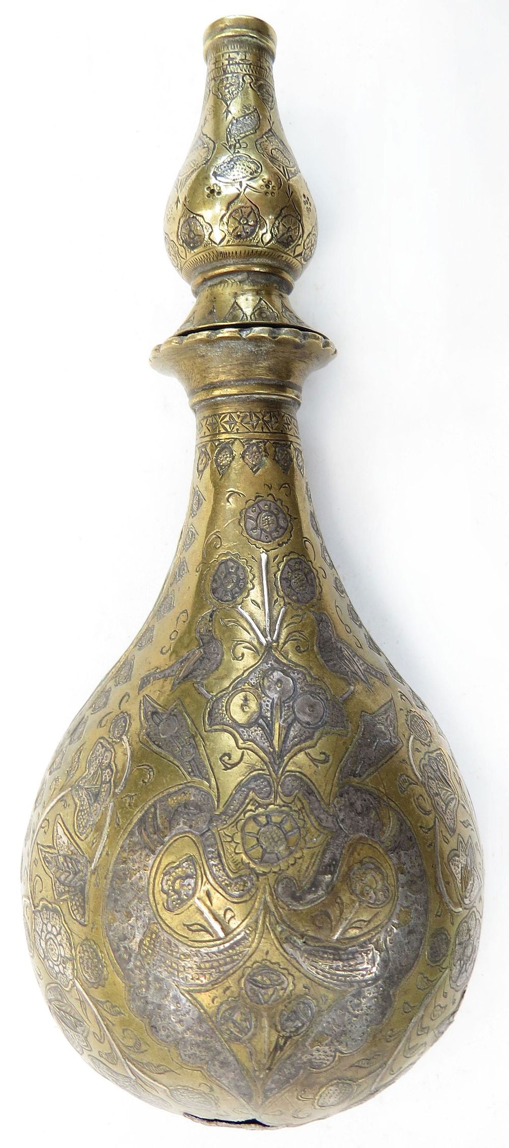 Lot 255: A RARE PERSIAN BARUTDAN POWDER FLASK