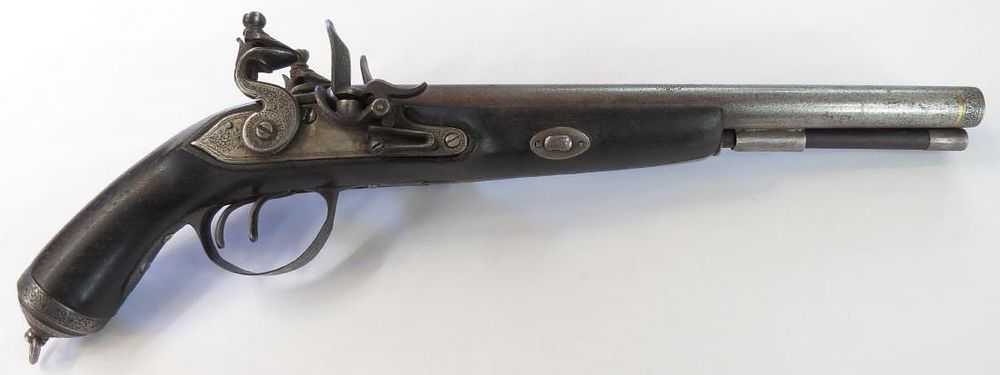 Lot 240: A DOUBLE FLINTLOCK PISTOL REPLICA