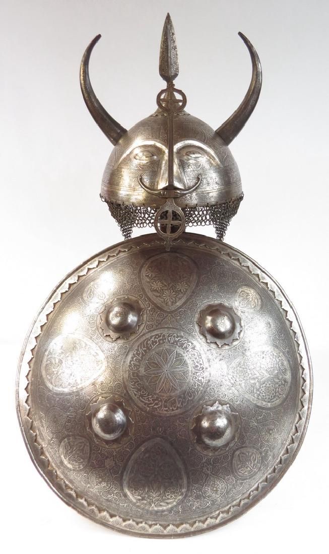 Lot 276: A FINE PERSIAN HELMET & SHIELD