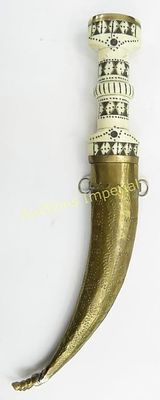 A SYRIAN MAGDALI DAGGER. A well-embellished example of characteristic form, with inlaid hilt and 