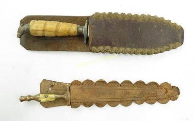 TWO MEXICAN FRONTIER KNIVES. A bowie-type with brass eaglehead pommel and guard and bone grip 
