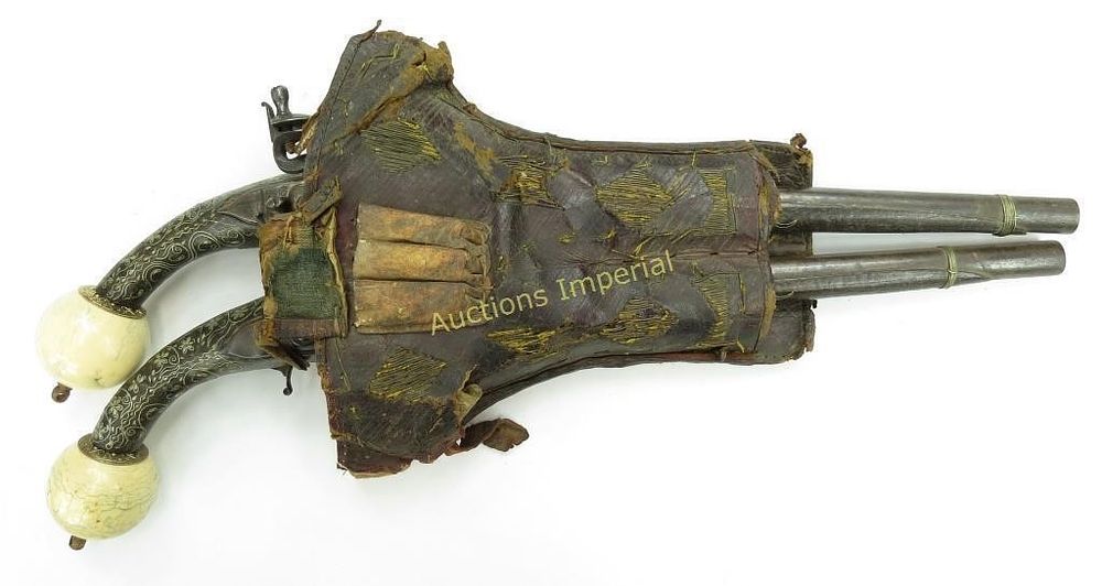 Lot 165: A RARE PAIR OF SYRIAN FLINTLOCK PISTOLS