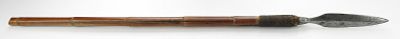 A RARE MORO SPEAR. The well-wrought head of characteristic Tausug (Sulu) form. Retained to the 