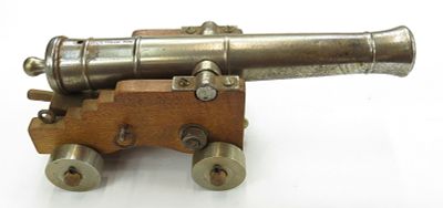 A BLACK POWDER CANNON. A detailed example, the well-turned steel barrel marked BLACK POWDER 