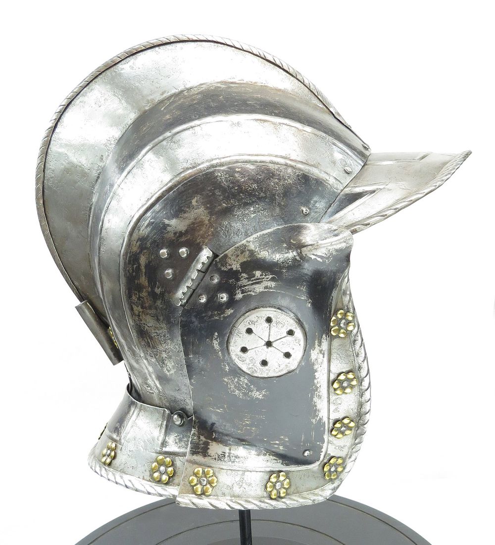 Lot 174: RARE GERMAN BLACK AND WHITE BURGONET HELMET