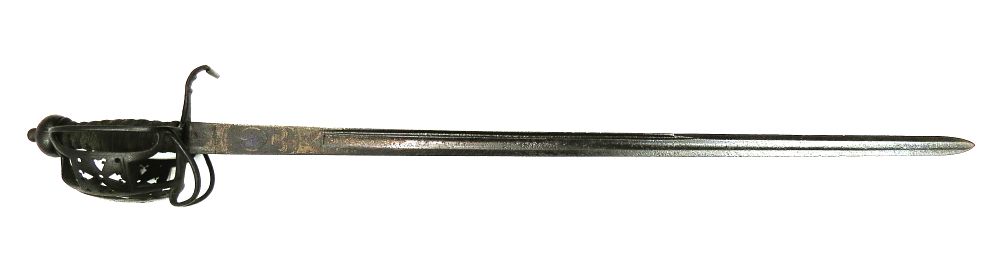 Lot 93: A BRITISH DRAGOON OFFICERS BASKETHILTED SWORD