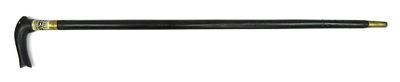 A CONTINENTAL SWORDCANE. Black-lacquered overall, the handle terminating in a fish-shaped grip 