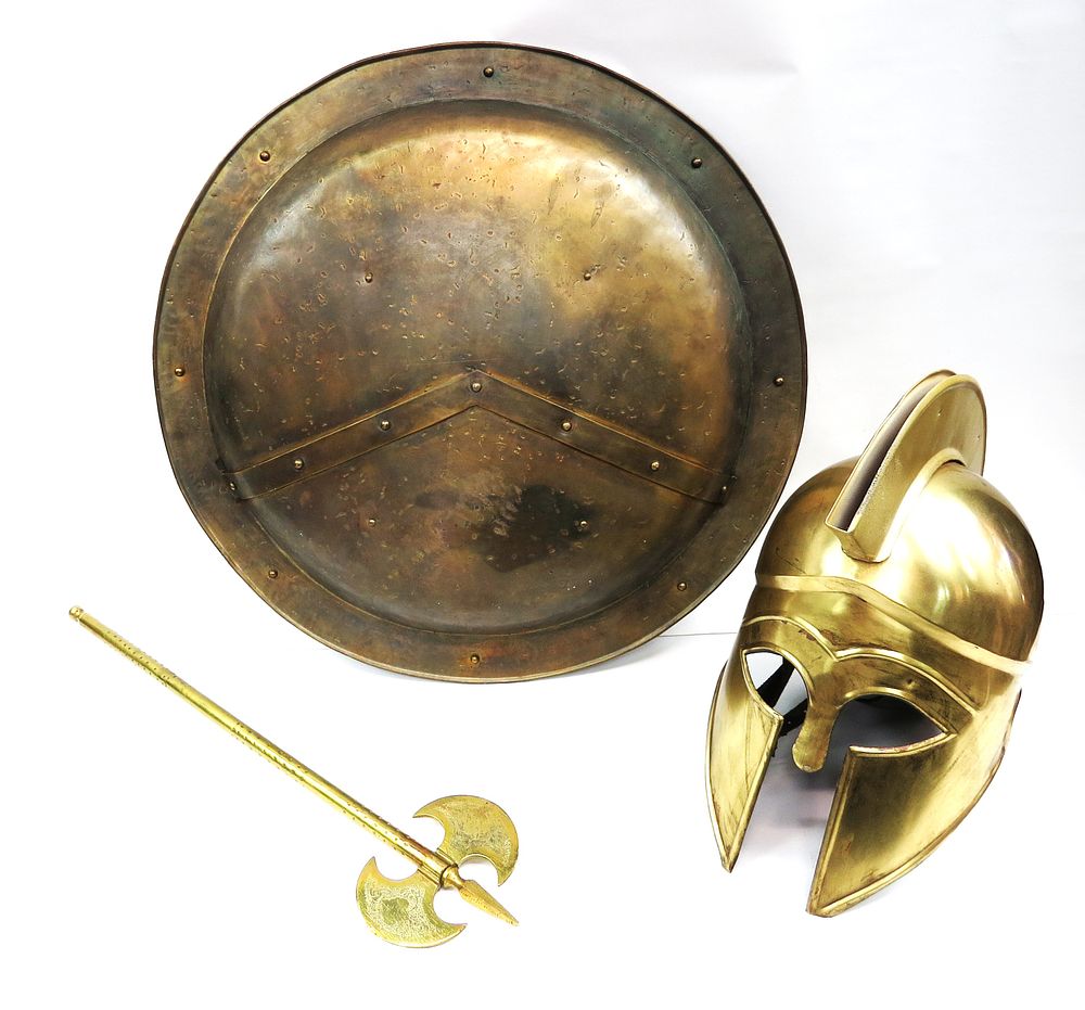 Lot 345: THREE BRASS ARMOR ITEMS