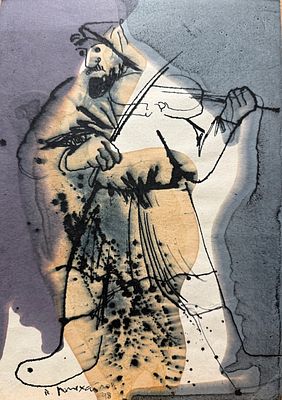 Михайлов Вячеслав Саввич (род. 1945) &laquo;Скрипач&raquo;1998г. Бумага, тушь. Размер 29 х 20 см. 
На 