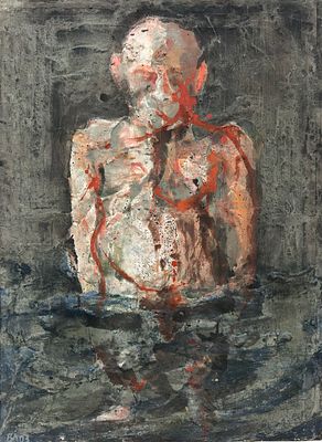 Лукка Валерий (род. 1945) "Погружение", 2003г. Оргалит, смешанная техника. Размер 86 Х 63 см. 