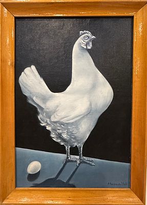 Лысяков Александр . "Курица и яйцо", 1977г. ДВП, масло. Размер: 46 х 31 см. 
Художник 