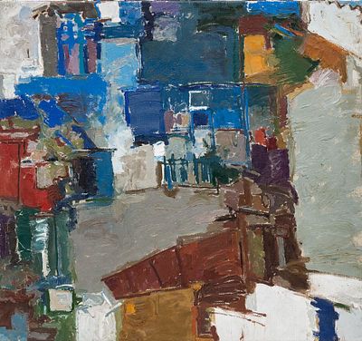 Брюханов Сергей (1959 г.р.), "Пейзаж с натуры", 1989 г. Холст, масло. Размер 80 х 86 см. 