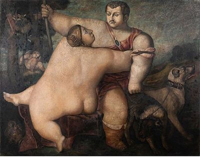 Хабибуллин Рамиль Миннияветович, "Венера и Адонис", 2002. Холст, масло. Размер 109 &times; 137,5 см. 