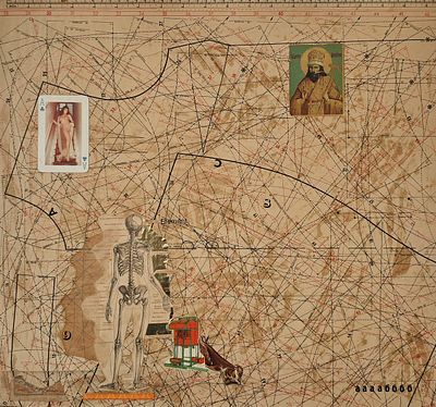Брусиловский Анатолий Рафаилович, "Контрапункт", 1965г. Картон, бумага, коллаж. Размер 47 &times; 51 