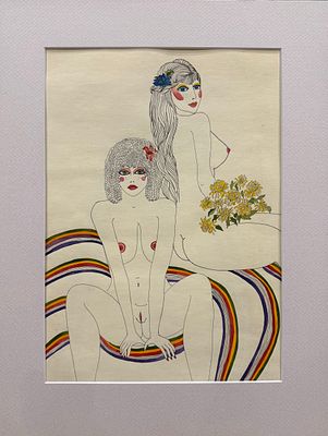 Новашинская Р. &laquo;Две грации&raquo;. 1985г. Бумага, перо, тушь. 
Размер в паспарту 41&times;29,1 см. 
