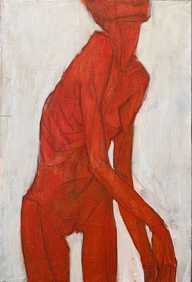 Поединщикова Екатерина, "Обнаженная", 2020г. Холст, масло, эмаль, песок. Размер 80 х 120 см. 