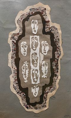 Измайлов Евгений Аскерович, "Лики", Серия &laquo;Лики&raquo;, 1992г. Бумага, коллаж. Размер 48,5 &times; 30,4 