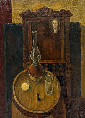 Овчинников Никола (Николай) Васильевич, "Натюрморт с пешкой", 1980г. . Холст, масло. Размер 47 х 