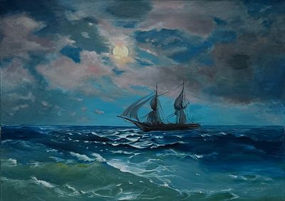 Неизвестный художник "Морской пейзаж". Неизвестный художник "Морской пейзаж" 
Холст, масло. 