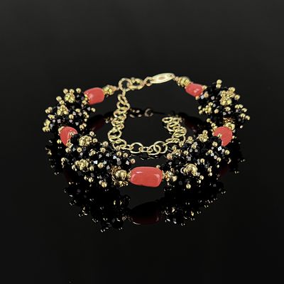 Fancy bracelet with coral, Italy, silver 925 gold-plated (hallmarked), total weight 25.12g, set 