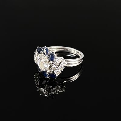 Fancy sapphire diamond ring, 750/18k white gold (tested), total weight 4.64g, centre 