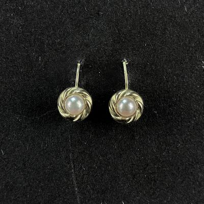 Pair of pearl earrings, 333/8k yellow gold (hallmarked), total weight 1.17g, length approx. 1.5cm