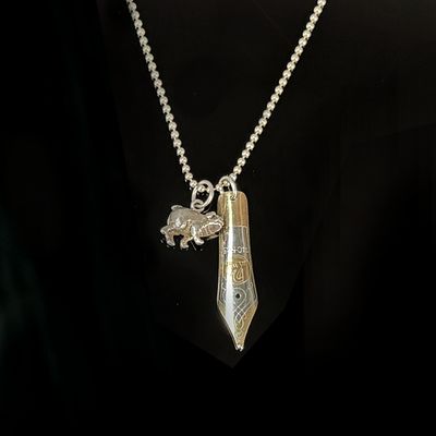 Necklace with fountain pen feather pendant, feather 585/14k white and yellow gold (hallmarked) 