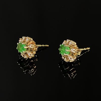 Smaragd Diamant Ohrstecker, 585/14K Gelbgold (punziert), Gesamtgewicht 3,89g, je Ohrstecker besetzt