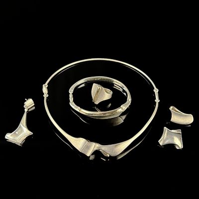 Schmuckset, Lapponia, 7 Teile, 925 Silber (punziert), Gesamtgewicht ca. 97g, Collier, Armband, Paar
