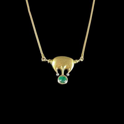 Collier, 585/14K Gelbgold (punziert), Gesamtgewicht 8,9g, Kette mit Anh&auml;nger, dieser besetzt mit gr