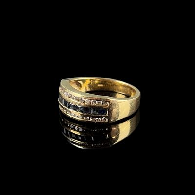 Saphir Diamant Ring, 750/18K Gelbgold (punziert), Gesamtgewicht 7,2g, 10 Saphire im Baguetteschliff