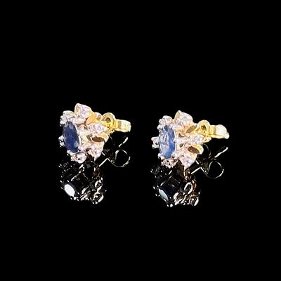 Saphir Diamant Ohrstecker, 585/14K Wei&szlig;- und Gelbgold (punziert), Gesamtgewicht 4g, je Ohrstecker b