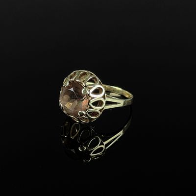 Rauchquarz Ring, 585/14K Gelbgold (punziert), Gesamtgewicht 3,84g, runder facettierter Rauchquarz,. 