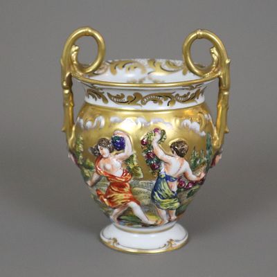Double-handled vase with Capodimonte relief decoration - Naples mark, but probably Thuringia 