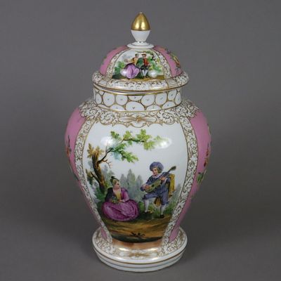 Lidded vase - Franziska Hirsch, Dresden, porcelain, polychrome hand painting, body and lid with 